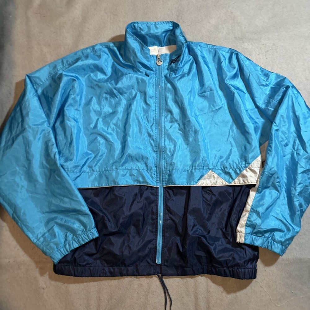 Vintage Asics Jacket Adult Large Blue Windbreaker Full‎ Zip 90's Retro